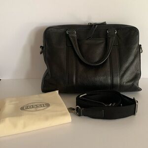 Fossil slim leather briefcase/laptop bag in black
